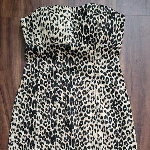 XXI Leopard Print Strapless/Zipper/Slit Dress, SM